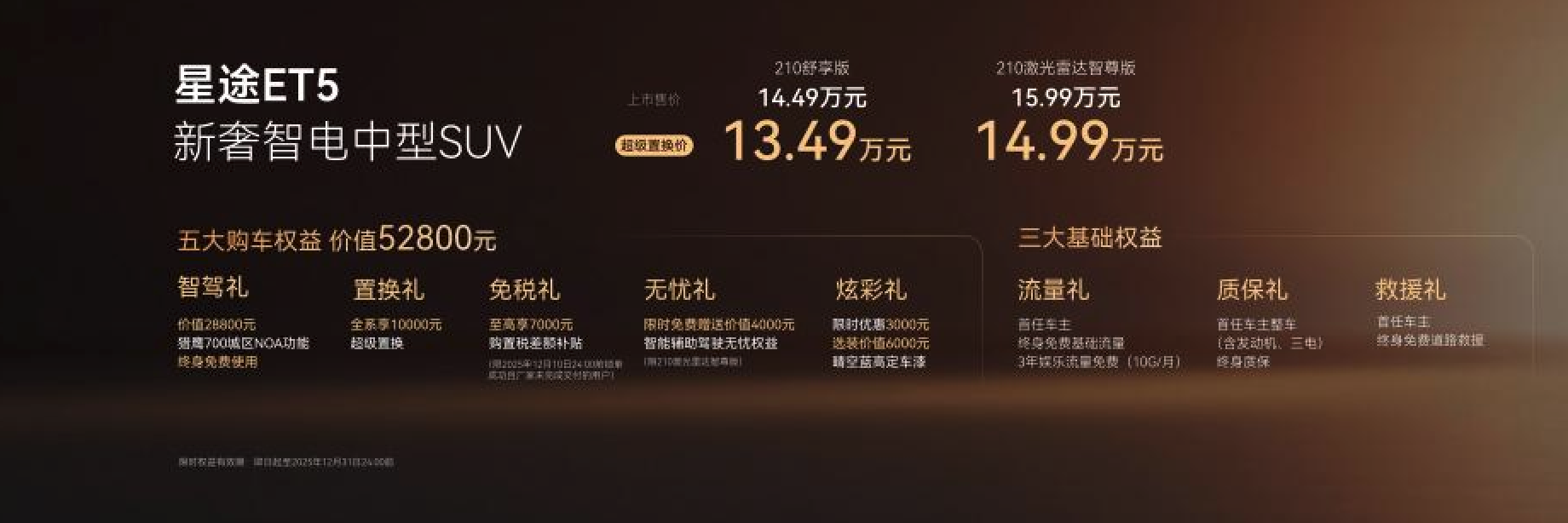 星途ET5全球上市智驾终身免费超级置换价1349万元起！