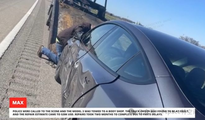 特斯拉Model 3高速遭遇重卡撞击拖拽近1公里车主毫发无伤(图3)